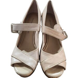 Antonio Melani Wedge Heels 6M Beige Leather Cork Platform Peep Toe Shoes
